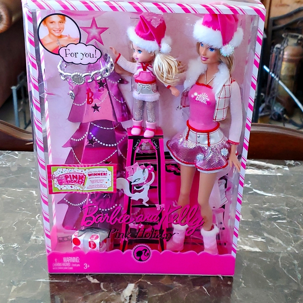Pink Holiday Barbie and Kelly